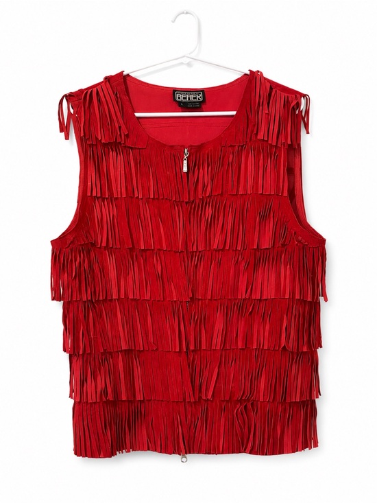 berek Tops - berek Red Fringe Zip-Front Tank Top